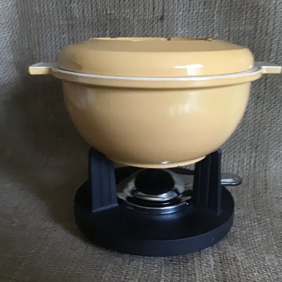Cast Iron Enamel Fondue Set with Cast Iron Stand - Picture 5 of 6